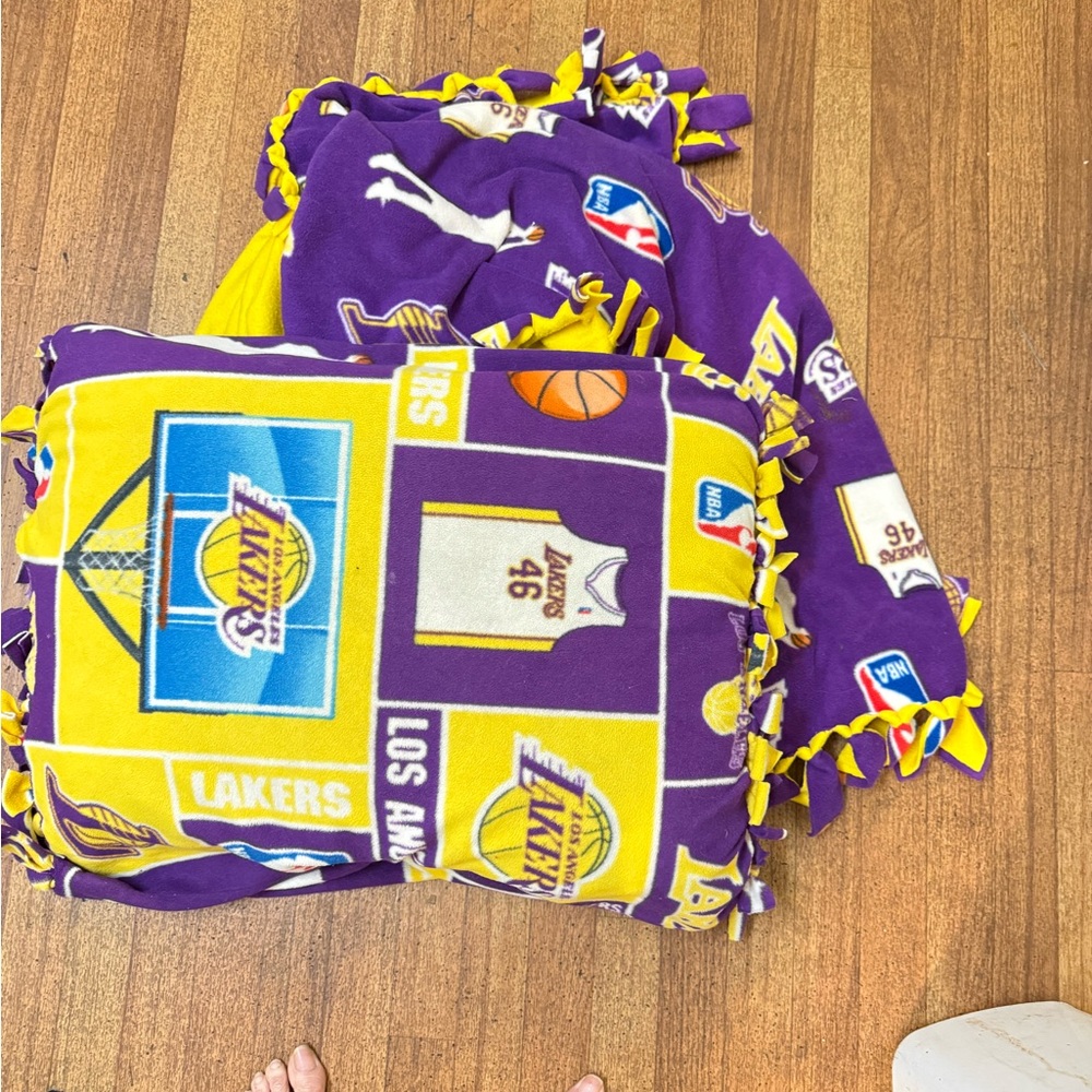 Purple and Yellow Lakers Blanket and Pillow Set